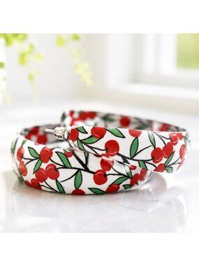 Vintage Cherry-Themed Hoop Earrings With Retro Floral Design White Background Vi